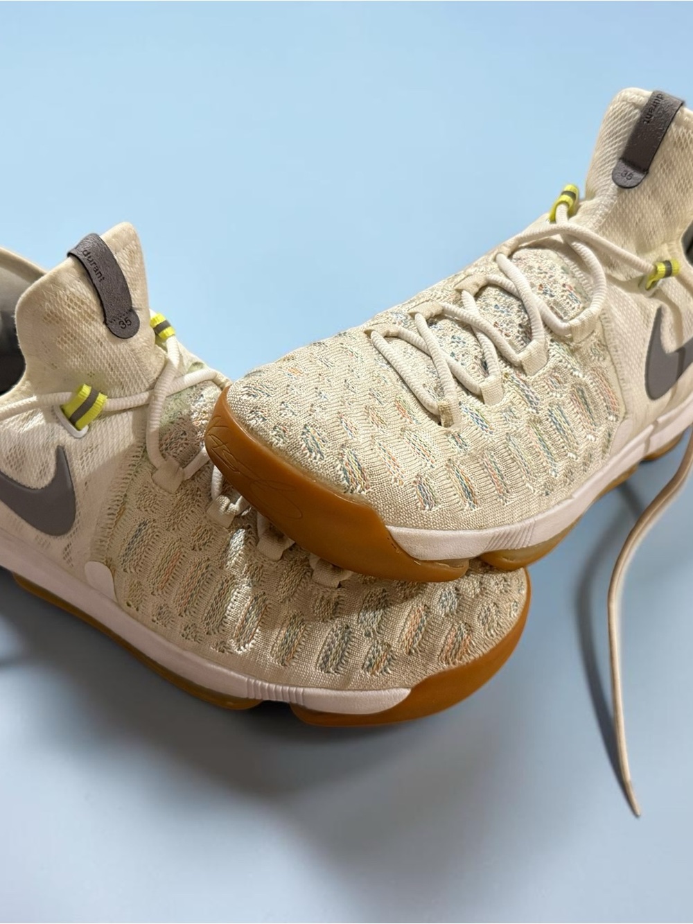 Nike Men’s Zoom KD 9 Cream Knit Basketball Sneakers with Gum Outsole